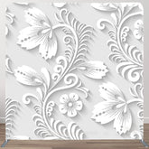 Aperturee - Aperturee White Flower Winding Relief Style Party Backdrop
