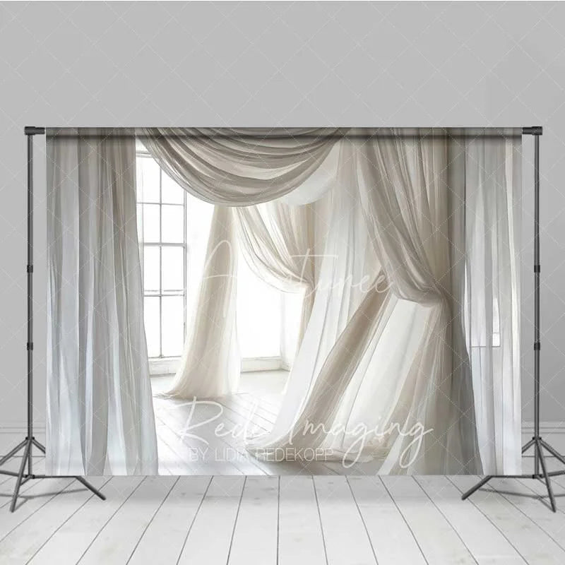 Aperturee - Aperturee White Flowing Fabric Photography Backdrop Soft Sheer Curtains Dreamy Photo Background Angelic Maternity Photo Prop