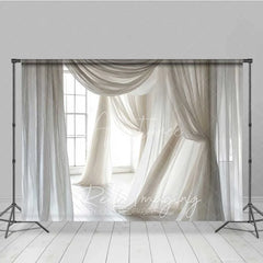 Aperturee - Aperturee White Flowing Fabric Photography Backdrop Soft Sheer Curtains Dreamy Photo Background Angelic Maternity Photo Prop