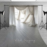 Aperturee - Aperturee White Flowing Fabric Sweep Backdrop Rustic White Wood Photography Floor Mat Dreamy Maternity Decoration