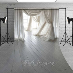 Aperturee - Aperturee White Flowing Fabric Sweep Backdrop Rustic White Wood Photography Floor Mat Dreamy Maternity Decoration