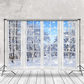 Aperturee - Aperturee White French Window Outside Snowy Winter Backdrop
