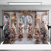 Aperturee - Aperturee White Gold Lit Christmas Nutcracker Store Backdrop