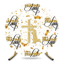 Aperturee - Aperturee White Gold Repeated Praying Lady Round Party Backdrop