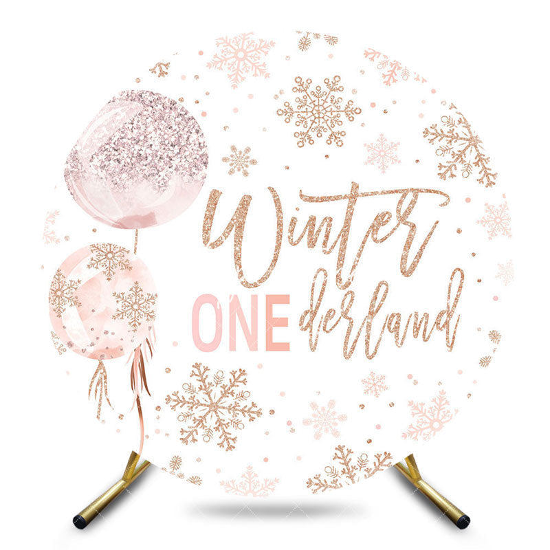 Aperturee - Aperturee White Gold Snowflake Round Winter Onederland Backdrop