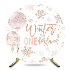 Aperturee - Aperturee White Gold Snowflake Round Winter Onederland Backdrop