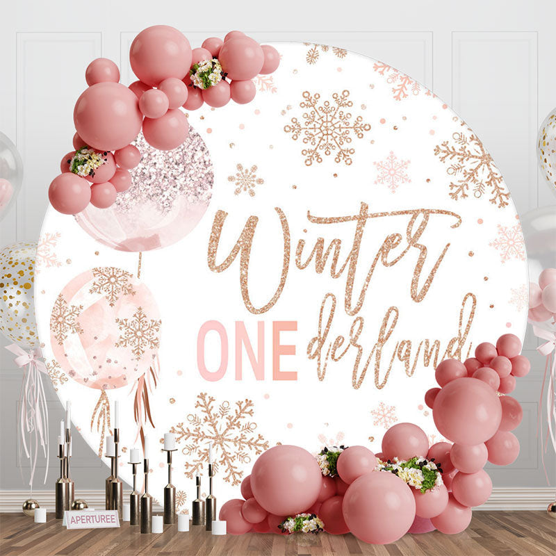 Aperturee - Aperturee White Gold Snowflake Round Winter Onederland Backdrop