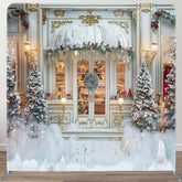 Aperturee - Aperturee White Gold Store Christmas Tension Fabric Backdrop