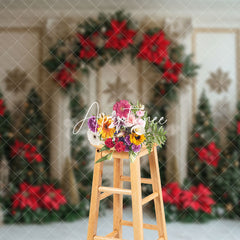 Aperturee - Aperturee White Gold Wall Poinsettia Trees Christmas Backdrop