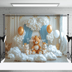 Aperturee - Aperturee White Golden Wall Bear Cloud Cake Smash Backdrop