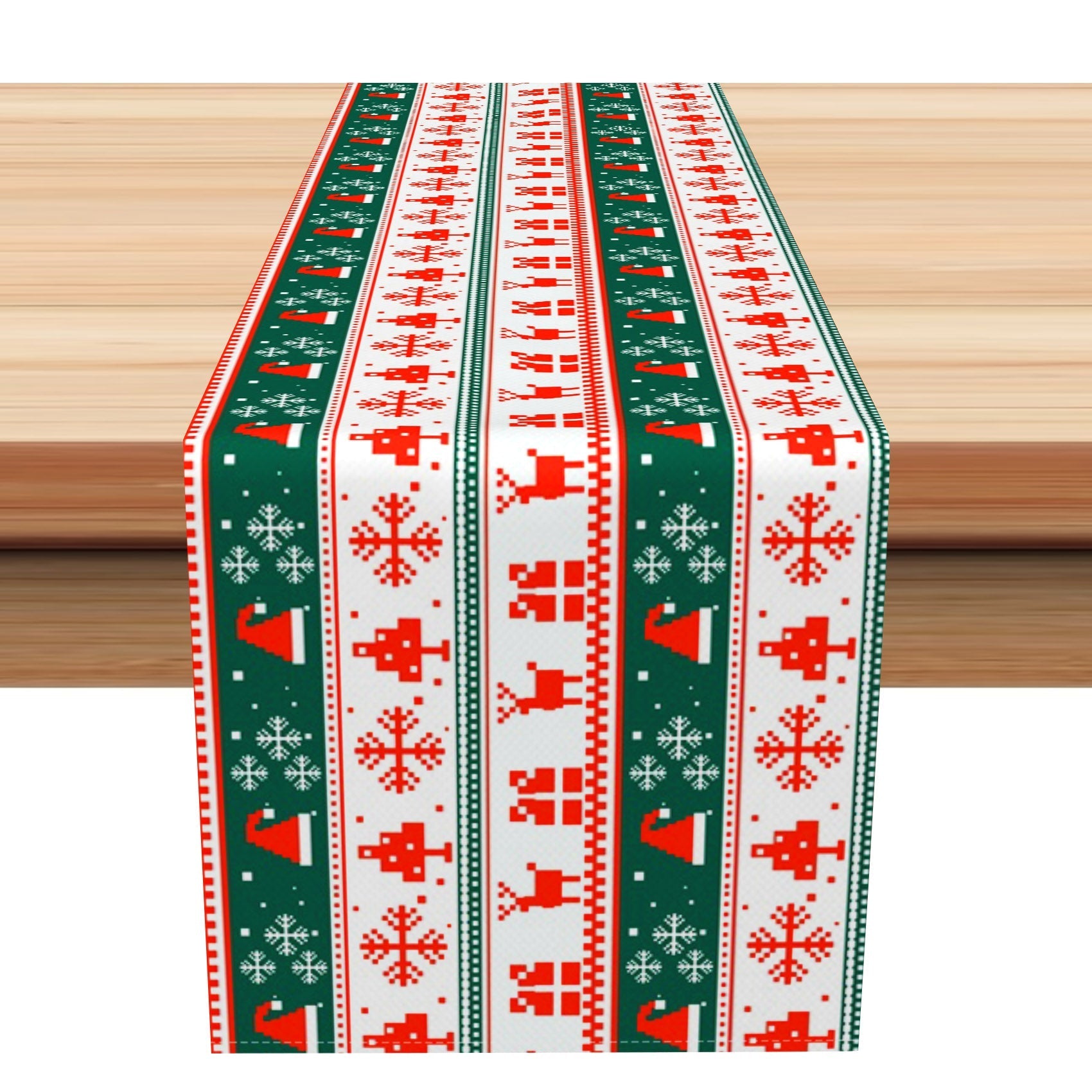 Aperturee - Aperturee White Green Ugly Christmas Sweater Stripe Table Runner