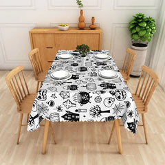 Aperturee - Aperturee White Halloween Rectangle Tablecloth with Bats and Spider Webs for Modern and Spooky Party Decorations