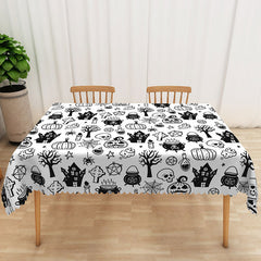 Aperturee - Aperturee White Halloween Rectangle Tablecloth with Bats and Spider Webs for Modern and Spooky Party Decorations