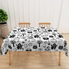 Aperturee - Aperturee White Halloween Rectangle Tablecloth with Bats and Spider Webs for Modern and Spooky Party Decorations