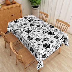 Aperturee - Aperturee White Halloween Rectangle Tablecloth with Bats and Spider Webs for Modern and Spooky Party Decorations