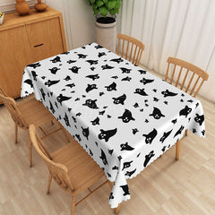 Aperturee - Aperturee White Halloween Rectangle Tablecloth with Cute Ghost Pattern for Spooky and Fun Holiday Party Decorations