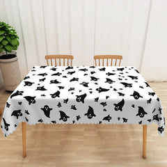 Aperturee - Aperturee White Halloween Rectangle Tablecloth with Cute Ghost Pattern for Spooky and Fun Holiday Party Decorations