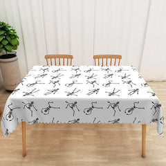 Aperturee - Aperturee White Halloween Rectangle Tablecloth with Dancing Skeletons for Funny and Spooky Party Decorations