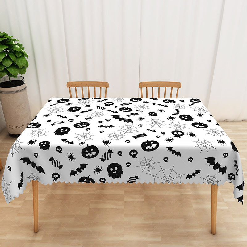 Aperturee - Aperturee White Halloween Rectangle Tablecloth with Jack O’ Lanterns and Spider Webs for Spooky Holiday Party Decor