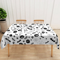 Aperturee - Aperturee White Halloween Rectangle Tablecloth with Jack O’ Lanterns and Spider Webs for Spooky Holiday Party Decor