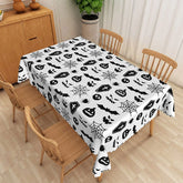 Aperturee - Aperturee White Halloween Rectangle Tablecloth with Skulls Bats and Ghosts for Modern Spooky Party Decor