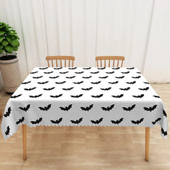 Aperturee - Aperturee White Halloween Rectangle Tablecloth with Spooky Bat Pattern for Modern and Minimalist Holiday Party Decor