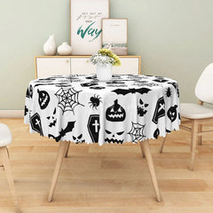 Aperturee - Aperturee White Halloween Round Tablecloth with Bats Spiderwebs and Jack-o’-Lanterns for Spooky Decor