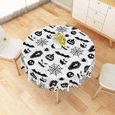Aperturee - Aperturee White Halloween Round Tablecloth with Bats Spiderwebs and Jack-o’-Lanterns for Spooky Decor