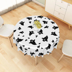 Aperturee - Aperturee White Halloween Round Tablecloth with Cute Ghost Pattern for Fun and Spooky Kids Party Decorations