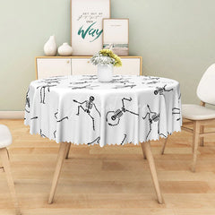 Aperturee - Aperturee White Halloween Round Tablecloth with Dancing Skeleton Print for Funny and Spooky Party Decorations