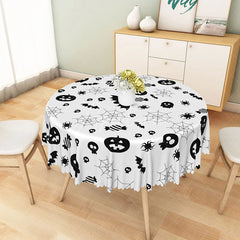 Aperturee - Aperturee White Halloween Round Tablecloth with Jack-o’-Lanterns and Spiderwebs for Spooky Party Decor