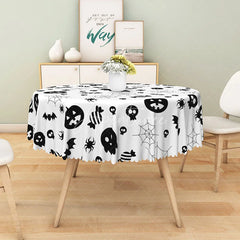 Aperturee - Aperturee White Halloween Round Tablecloth with Jack-o’-Lanterns and Spiderwebs for Spooky Party Decor