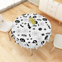 Aperturee - Aperturee White Halloween Round Tablecloth with Jack-o’-Lanterns and Spiderwebs for Spooky Party Decor