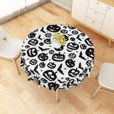 Aperturee - Aperturee White Halloween Round Tablecloth with Jack-o’-Lanterns Bats and Spiders for Spooky Party Decor