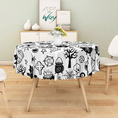 Aperturee - Aperturee White Halloween Round Tablecloth with Jack-o’-Lanterns Skeletons and Spiders for Spooky Decor