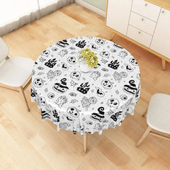 Aperturee - Aperturee White Halloween Round Tablecloth with Jack-o’-Lanterns Skulls and Haunted Castle for Spooky Decor