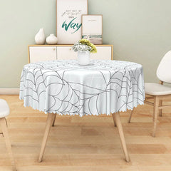 Aperturee - Aperturee White Halloween Round Tablecloth with Spider Web Pattern for Modern and Minimalist Spooky Decor