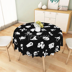 Aperturee - Aperturee White Halloween Round Tablecloth with Witch Hat Jack-O’-Lantern and Spiders for Spooky Decor