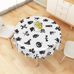 Aperturee - Aperturee White Halloween Round Tablecloth with Witch Hats and Jack-O’-Lanterns for Spooky Party Decor
