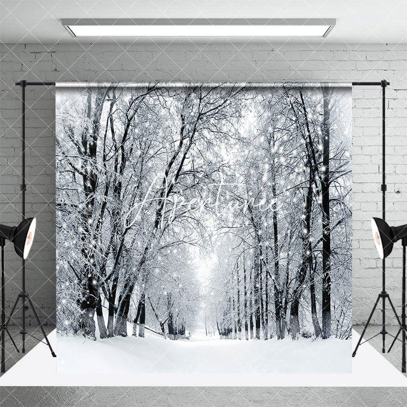 Aperturee - Aperturee White Heavy Snowy Forest Fence Room Set Backdrop