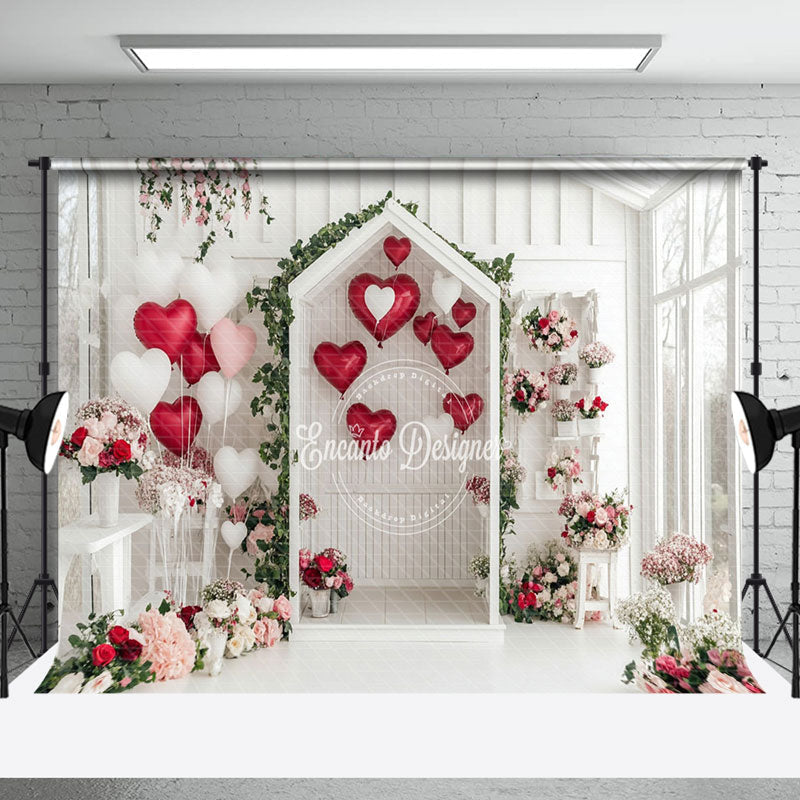 Aperturee - Aperturee White House Balloons Floral Valentines Day Backdrop