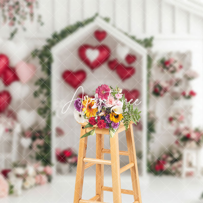 Aperturee - Aperturee White House Balloons Floral Valentines Day Backdrop