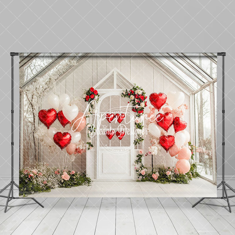 Aperturee - Aperturee White House Red Pink Balloon Floral Romantic Backdrop