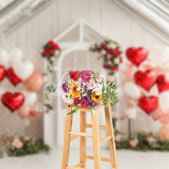 Aperturee - Aperturee White House Red Pink Balloon Floral Romantic Backdrop