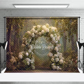 Aperturee - Aperturee White Hydrangea Wedding Arch Backdrop Round Floral Arch Photo Prop Enchanted Garden Bridal Shower Decor