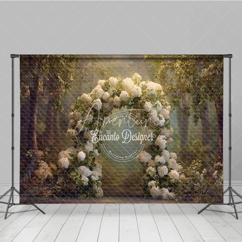 Aperturee - Aperturee White Hydrangea Wedding Arch Backdrop Round Floral Arch Photo Prop Enchanted Garden Bridal Shower Decor