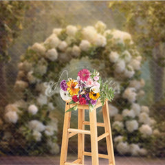 Aperturee - Aperturee White Hydrangea Wedding Arch Backdrop Round Floral Arch Photo Prop Enchanted Garden Bridal Shower Decor