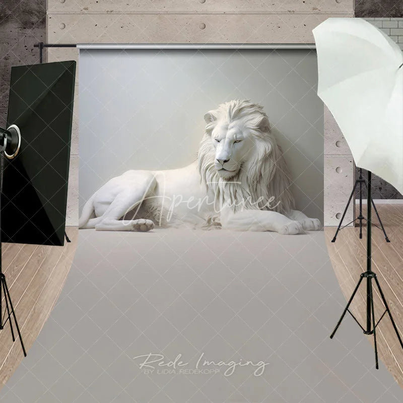 Aperturee - Aperturee White Lion Sculpture Sweep Backdrop Elegant Minimalist Portrait Photography Background