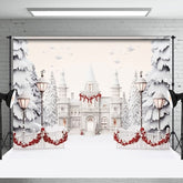 Aperturee - Aperturee White Luxury Castle Trees Snowy Christmas Backdrop