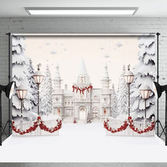 Aperturee - Aperturee White Luxury Castle Trees Snowy Christmas Backdrop